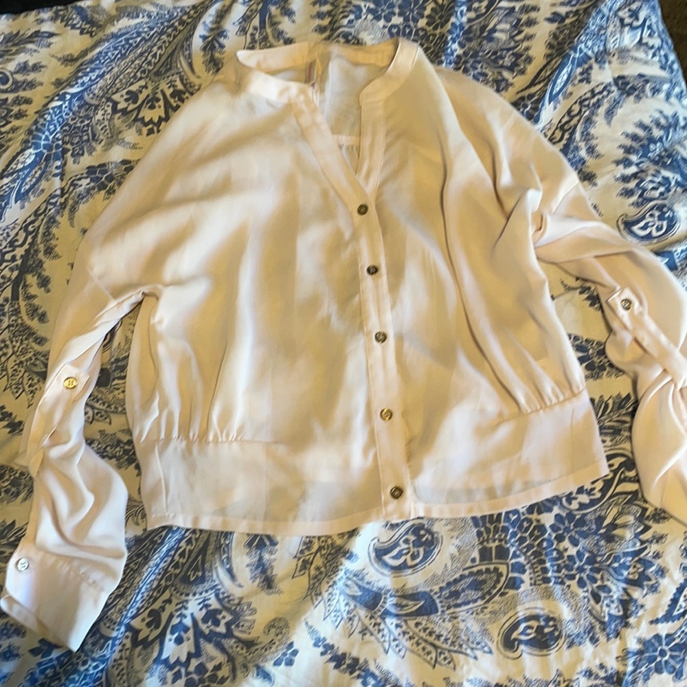 Sheer ivory blouse with gold button details. Size XS